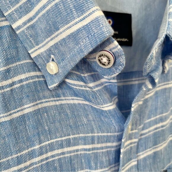 Ben Sherman Blue White Linen Blend Long Sleeve Button Down Shirt - Picture 11 of 13